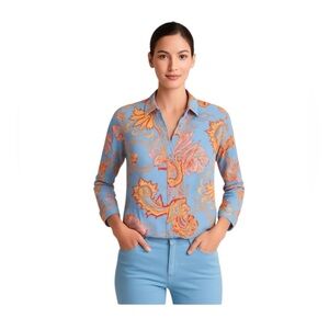 J.McLaughlin Silk Cotton Paisley Blouse Sz S | Blue Multicolor Boho Chic